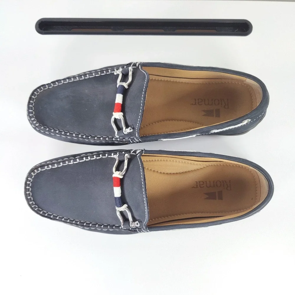 Riomar Waterman Navy Leather Boat Shoes Driving Loafers Coastal Mens 9 EU 42